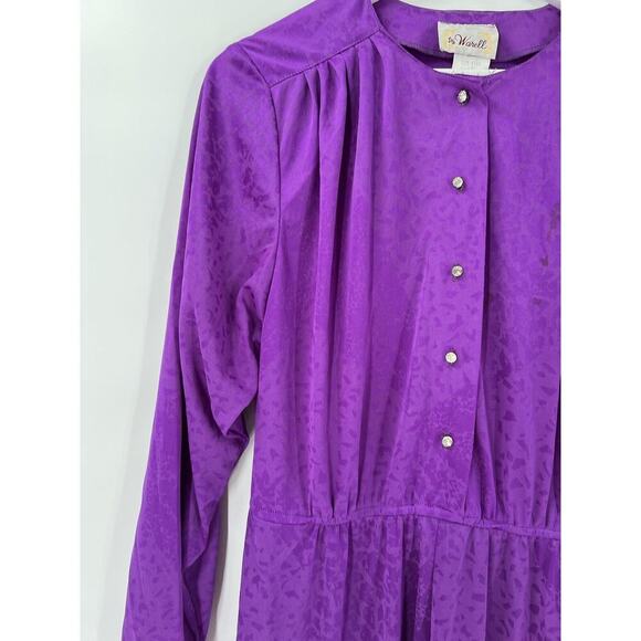 Warell Vintage Dress Womens 12 Purple Maxi Long Sleeves Satin Button Chest USA - Picture 2 of 16
